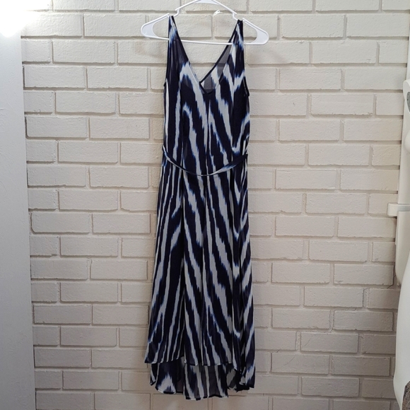DKNY Navy Lined Belted Sheer Overla Maxi Dress Size 4 - Picture 11 of 13
